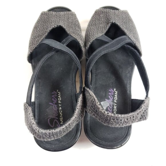 Skechers Womens Size 6.5 Black Wedge Open Toe Sandals With Memory Foam Comfort - Picture 4 of 9